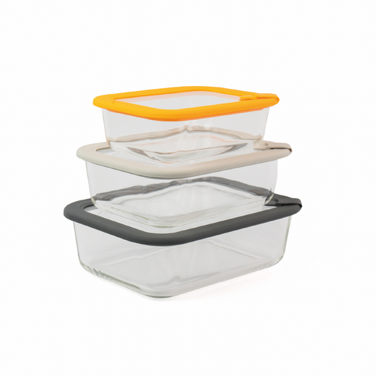 Set x3 Contenedores rectangulares con tapa 640/1050/1520 ml
