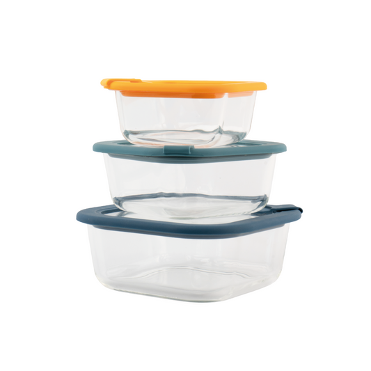 Set x3 Contenedores Cuadrados con tapa 320/530/800 ml