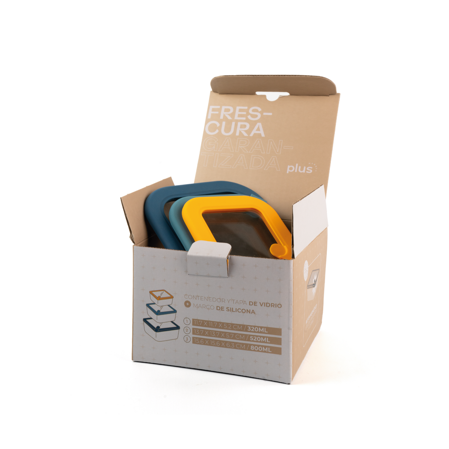 Set x3 Contenedores Cuadrados 320/530/800 ml