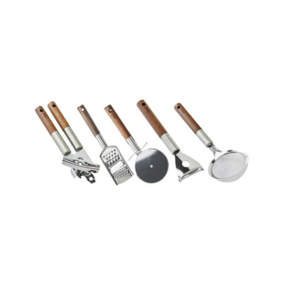 Combo X5 Utensilios De Cocina Con Mango Acacia