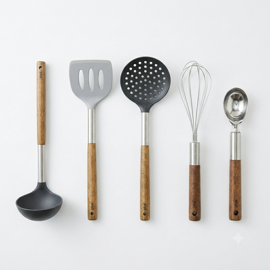 Set 5 Utensilios Mango Acacia