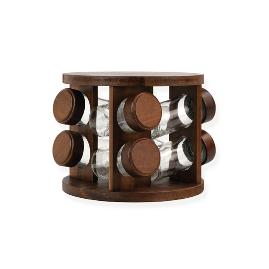Set x 8 especieros + Soporte circular de madera giratorio