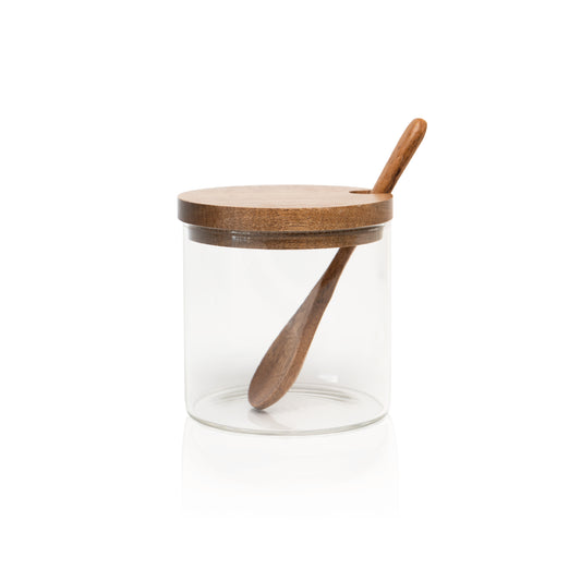 Frasco de vidrio tapa bambu c/ cuchara bambú