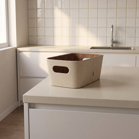 Set X2 Canastos Fibra Vegetal Crema Organizador 26 Cm