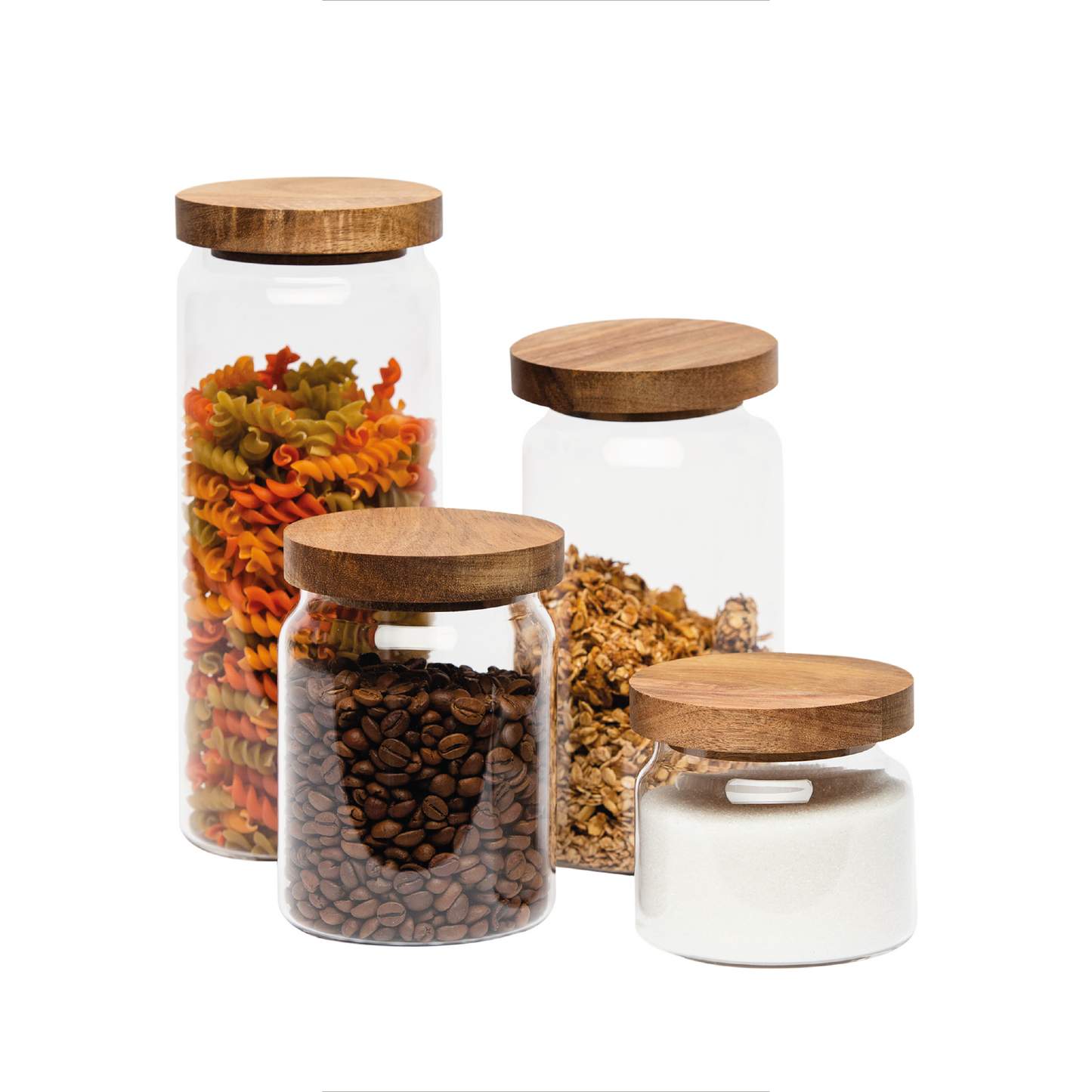 Set 4 Frascos Vidrio Tapa Acacia