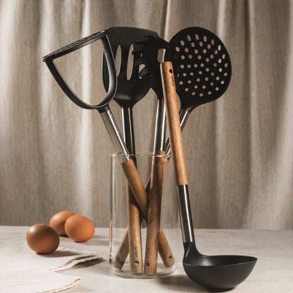 Combo X5 Utensilios De Cocina Con Mango Acacia