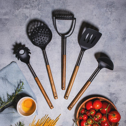 Combo X5 Utensilios De Cocina Con Mango Acacia