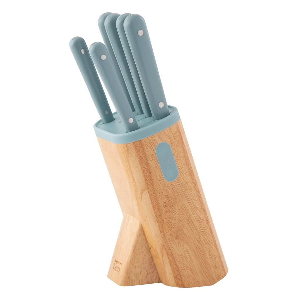 Setx7 cuchillos+taco de madera c/iman celeste