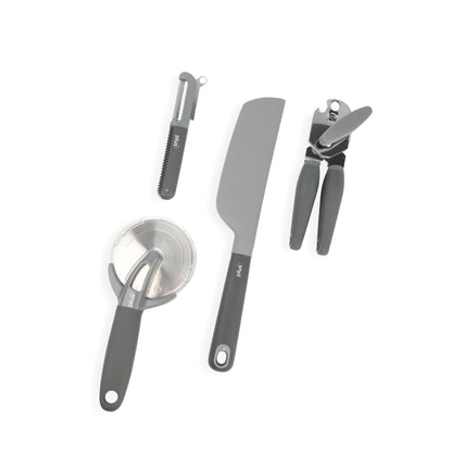 Set x4 Utensilios de Cocina de Silicona | Espátula Pastelera + Pelapapas con Sacabocado + Corta Pizzas + Abrelatas