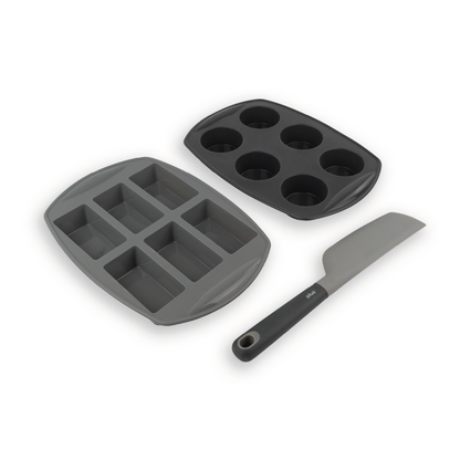 Set x3 Utensilios de Repostería | Molde Mini Budines + Molde Muffins x6 + Espátula Pastelera 33 cm