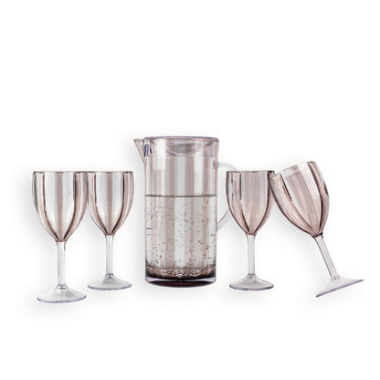 Set Jarra Acrílico Stoll Gris 2200 cc + 4 Copas 270 cc