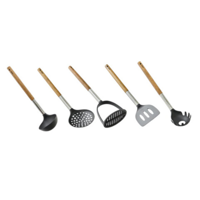 Combo X5 Utensilios De Cocina Con Mango Acacia