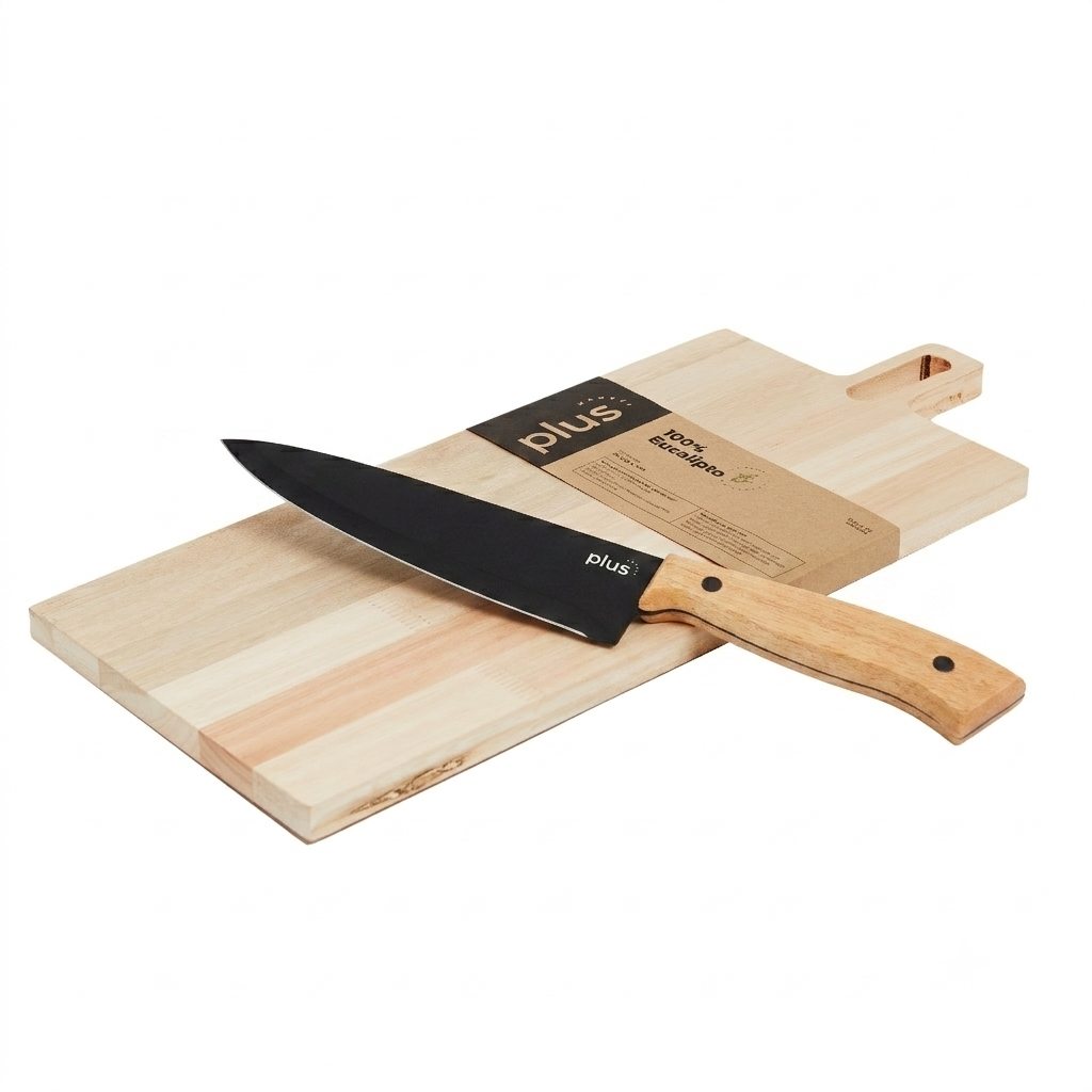 Combo Cuchillo Chef + Tabla Eucalipto Cocina