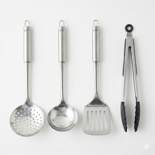 Set X4 Utensilios Cocina Acero Inox Espátula Cuchara Espumadera Pinza