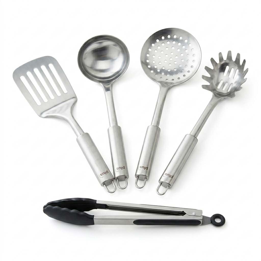 Set X5 Utensilios Cocina Acero Inox Profesional Espátula Espaguetera Pinza