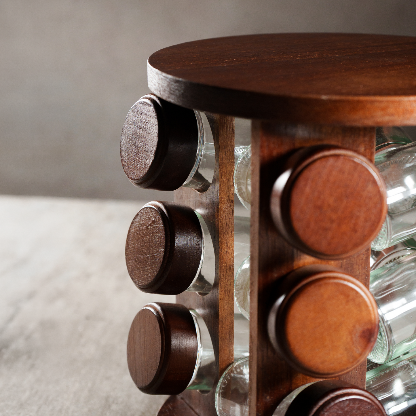 Set x 12 especieros + Soporte circular de madera giratorio