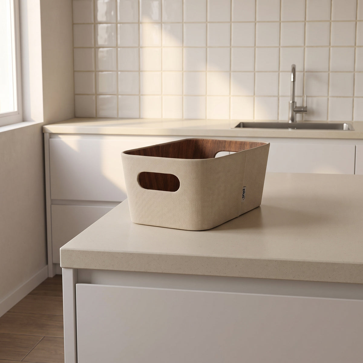 Set X2 Canastos Fibra Vegetal Crema Organizador 26 Cm